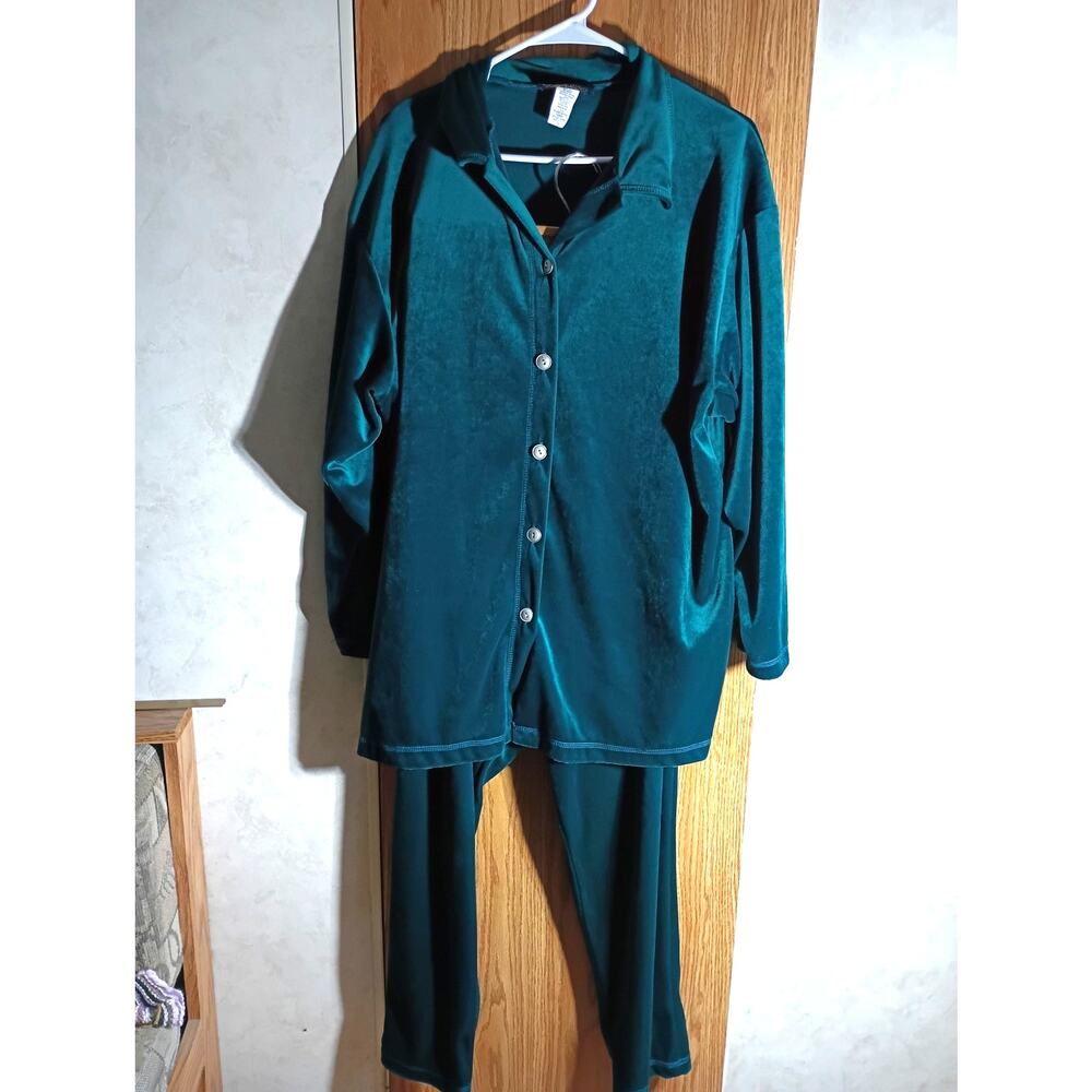 Vintage Emerald Velour Lounge Set 2pc Willow Ridge 1X Plus Cozy Y2K Sleepwear
